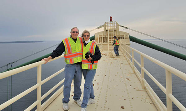Mike and Sandy on top of the Mackinac Bridge